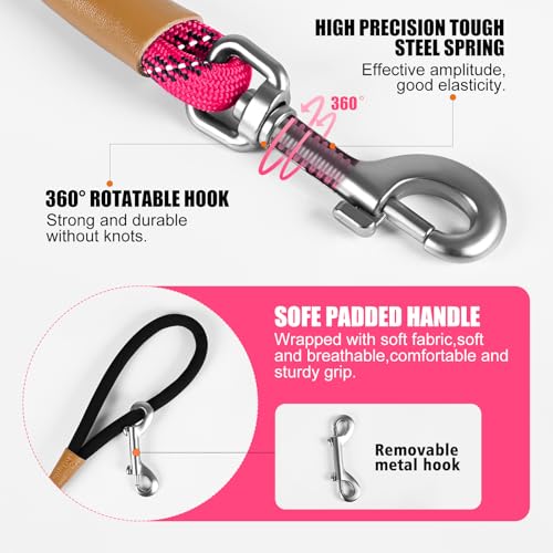 Lynxking Reflective Long Dog Leash 50ft - Heavy Duty Check Cord with Padded Handle for Large Dogs (Pink)
