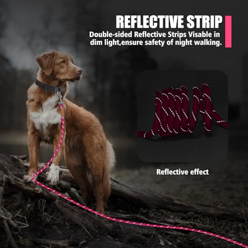 Lynxking Reflective Long Dog Leash 50ft - Heavy Duty Check Cord with Padded Handle for Large Dogs (Pink)