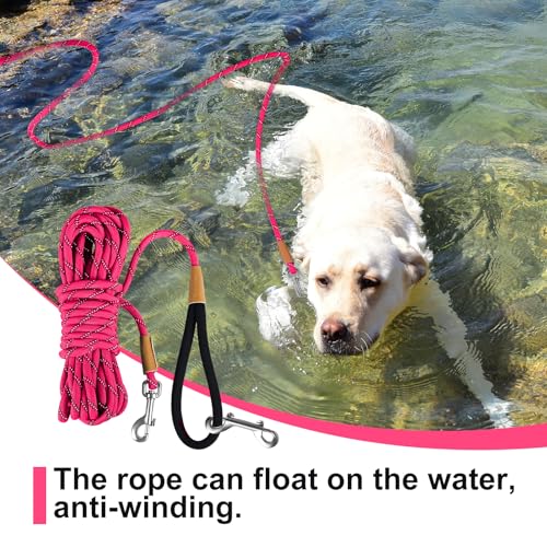 Lynxking Reflective Long Dog Leash 50ft - Heavy Duty Check Cord with Padded Handle for Large Dogs (Pink)