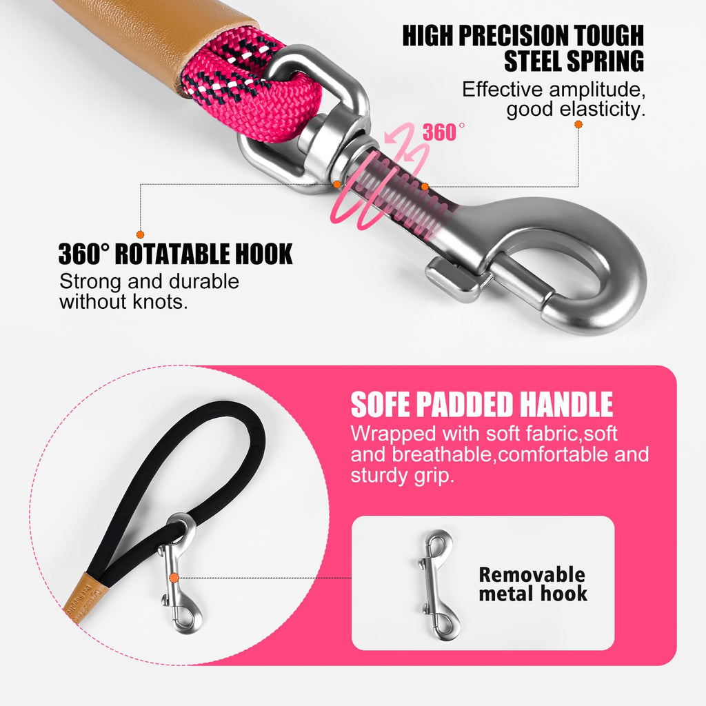 Lynxking Reflective Long Dog Leash 50ft - Heavy Duty Check Cord with Padded Handle for Large Dogs (Pink)