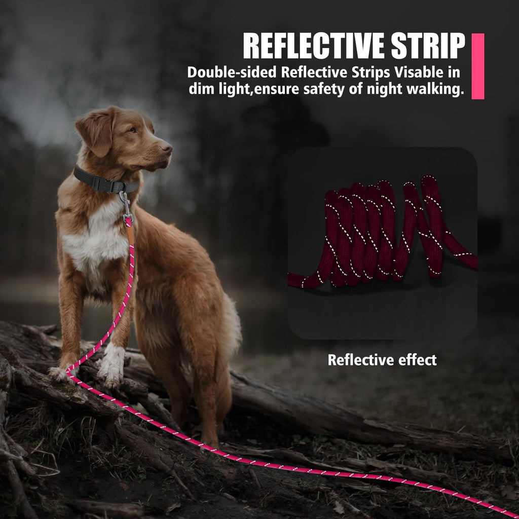 Lynxking Reflective Long Dog Leash 50ft - Heavy Duty Check Cord with Padded Handle for Large Dogs (Pink)