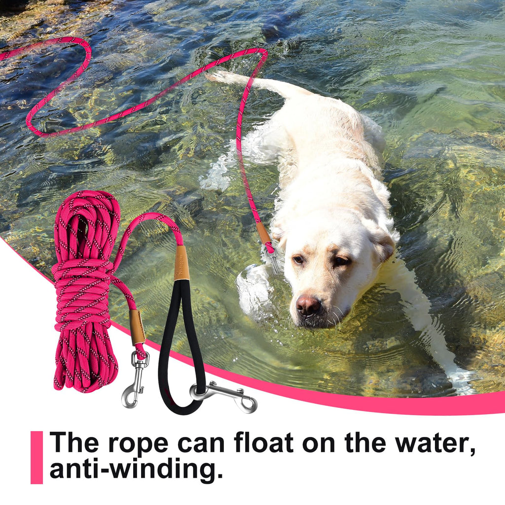 Lynxking Reflective Long Dog Leash 50ft - Heavy Duty Check Cord with Padded Handle for Large Dogs (Pink)