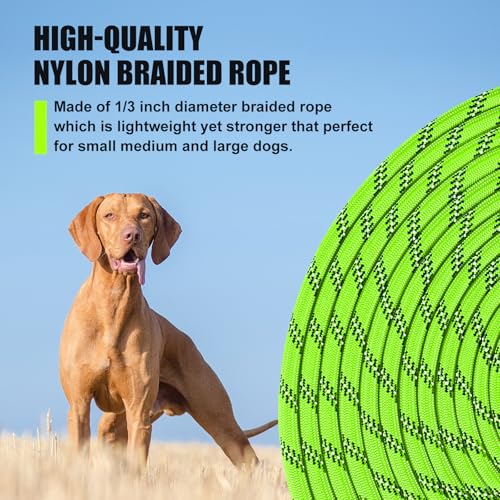 Lynxking Reflective Long Dog Leash 50ft x 3/8in - Heavy Duty Check Cord with Padded Handle for Training and Night Walks