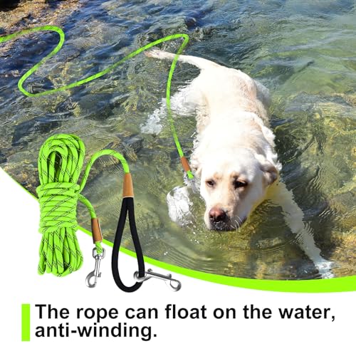 Lynxking Reflective Long Dog Leash 50ft x 3/8in - Heavy Duty Check Cord with Padded Handle for Training and Night Walks