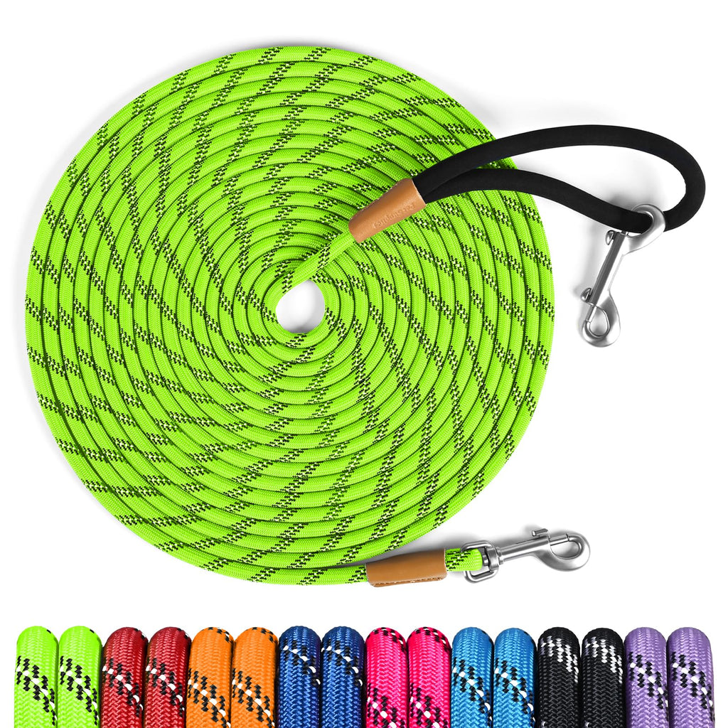Lynxking Reflective Long Dog Leash 50ft x 3/8in - Heavy Duty Check Cord with Padded Handle for Training and Night Walks