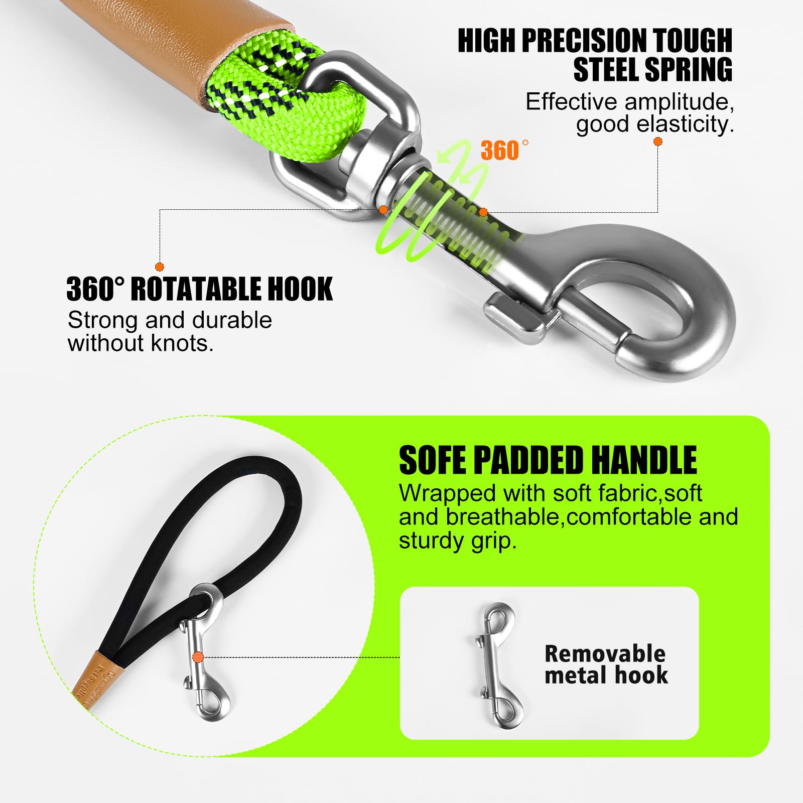 Lynxking Reflective Long Dog Leash 50ft x 3/8in - Heavy Duty Check Cord with Padded Handle for Training and Night Walks