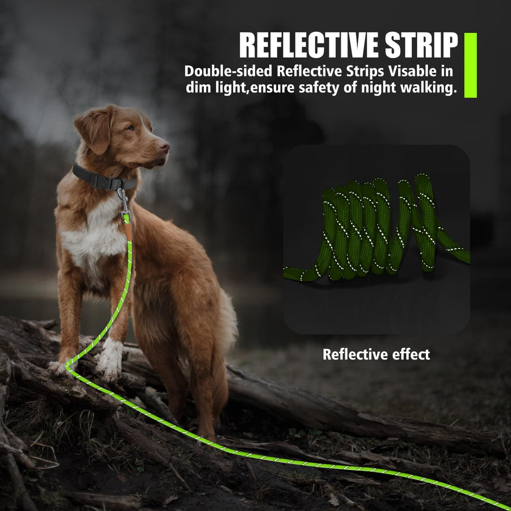 Lynxking Reflective Long Dog Leash 50ft x 3/8in - Heavy Duty Check Cord with Padded Handle for Training and Night Walks