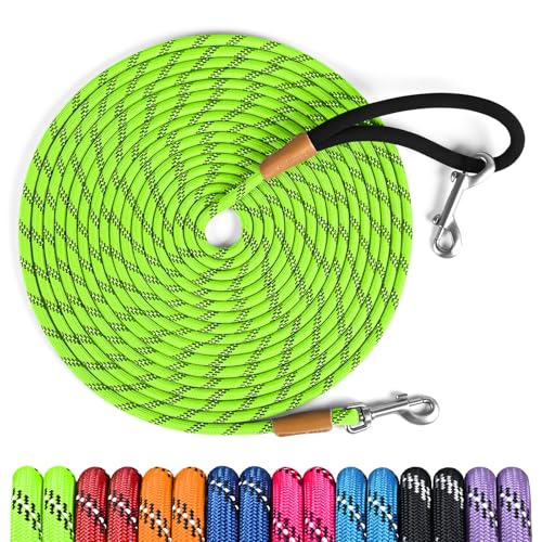 Lynxking Reflective Long Dog Leash 50ft x 3/8in - Heavy Duty Check Cord with Padded Handle for Training and Night Walks
