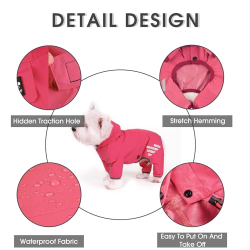 Mabawa Dog Raincoat Waterproof Reflective Jacket with Hood for Small Medium Dogs Pink Size M