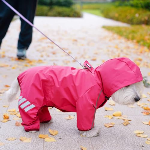 Mabawa Dog Raincoat Waterproof Reflective Jacket with Hood for Small Medium Dogs Pink Size M
