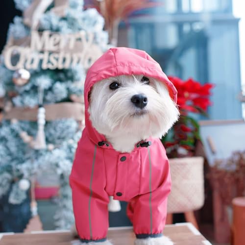 Mabawa Dog Raincoat Waterproof Reflective Jacket with Hood for Small Medium Dogs Pink Size M