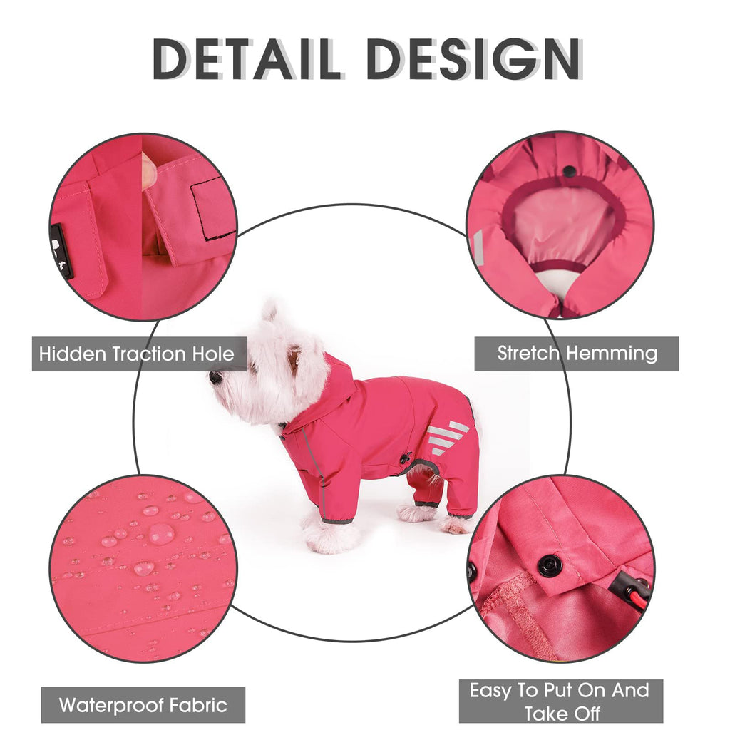 Mabawa Dog Raincoat Waterproof Reflective Jacket with Hood for Small Medium Dogs Pink Size M