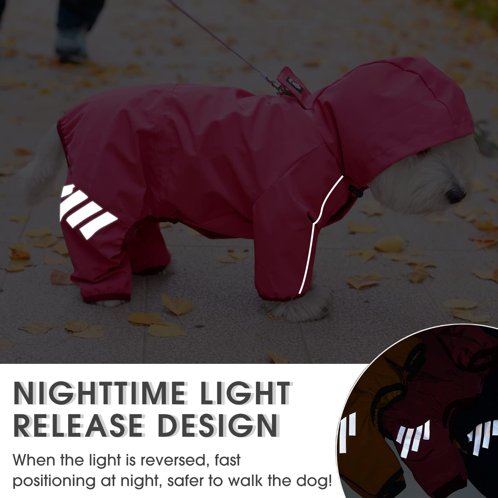 Mabawa Dog Raincoat Waterproof Reflective Jacket with Hood for Small Medium Dogs Pink Size M