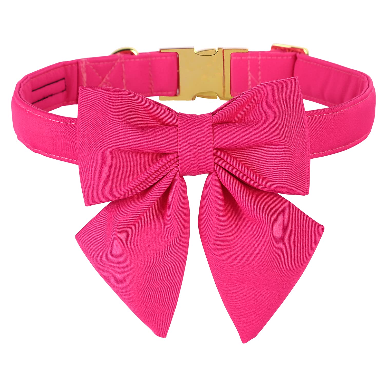 Maca Bates Hot Pink Dog Collar with Rose Red Sailor Bow Tie – Adjustable Breakaway Soft Collar for Small Dogs, Metal Buckle