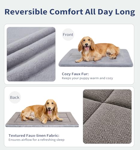 MADE 4 PETS Dog Crate Pad for Small Dogs - 24x18 inch Washable, Reversible Faux Fur Kennel Mat