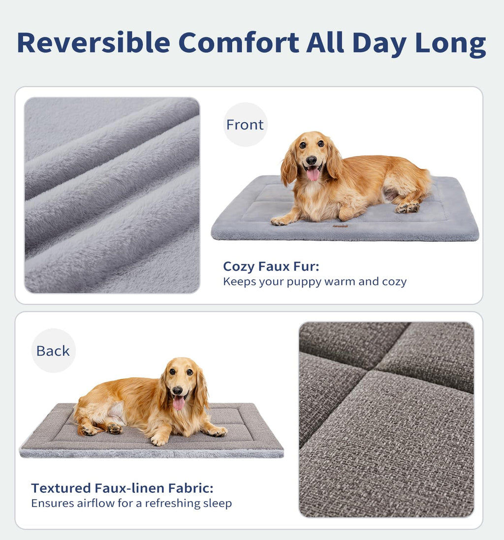 MADE 4 PETS Dog Crate Pad for Small Dogs - 24x18 inch Washable, Reversible Faux Fur Kennel Mat