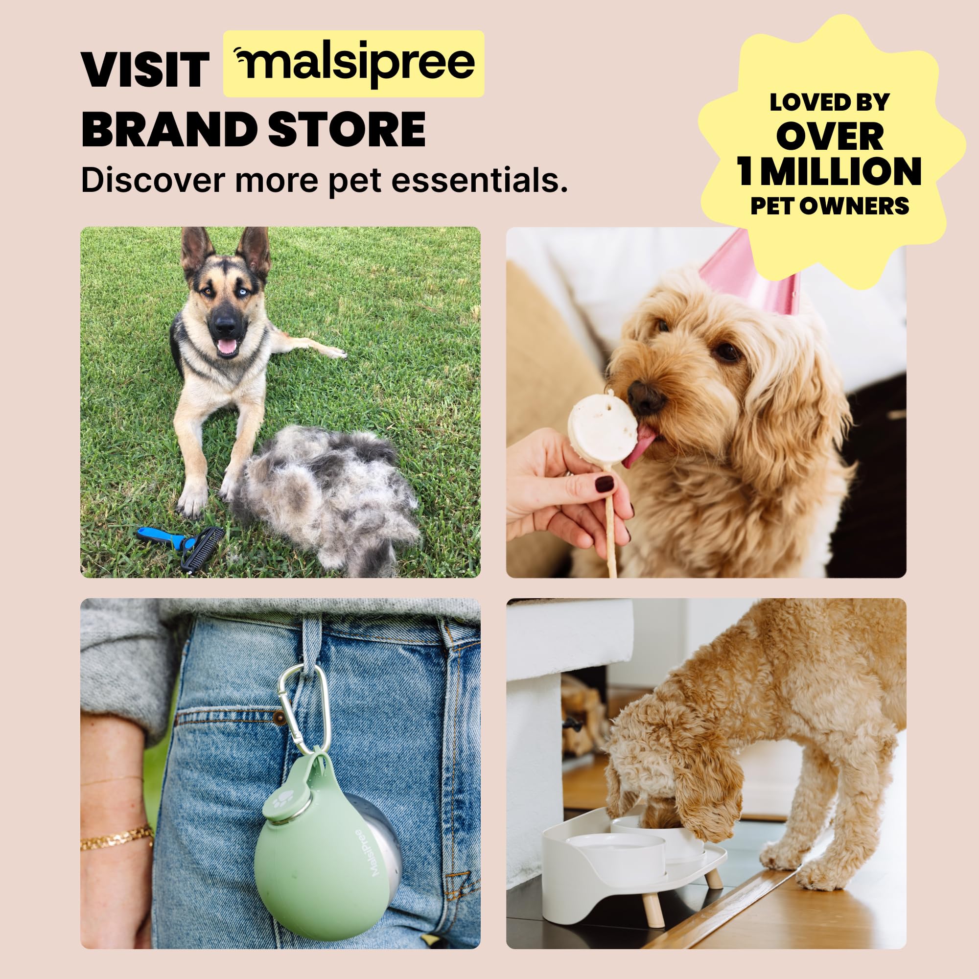 MalsiPree On the Go Dog Water Bottle - 12 oz Pink Leak-Proof with Built-in Bowl for Travel