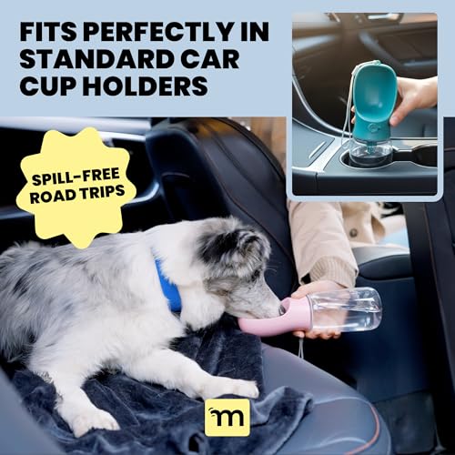 MalsiPree On the Go Dog Water Bottle - 12 oz Pink Leak-Proof with Built-in Bowl for Travel