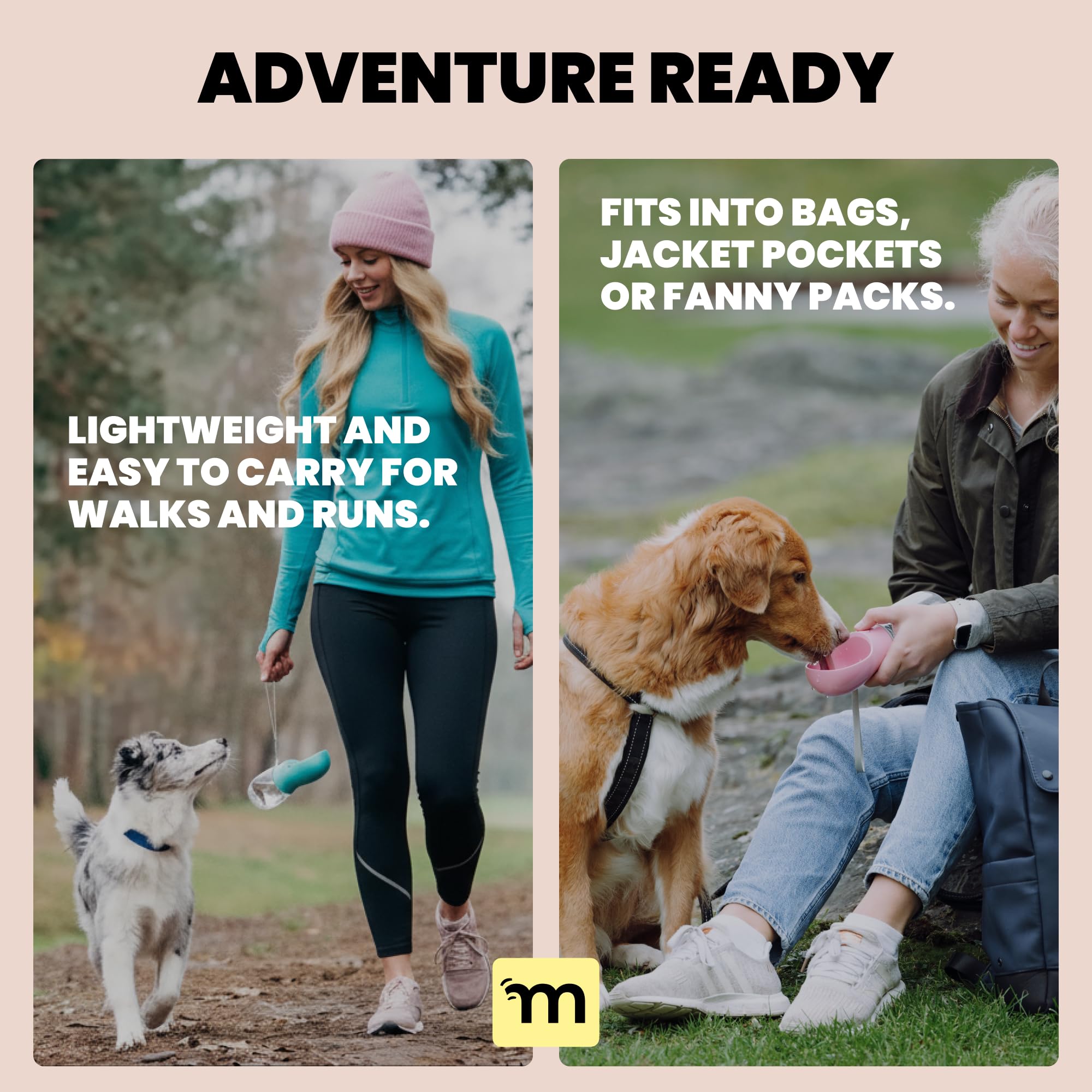 MalsiPree On the Go Dog Water Bottle - 12 oz Pink Leak-Proof with Built-in Bowl for Travel