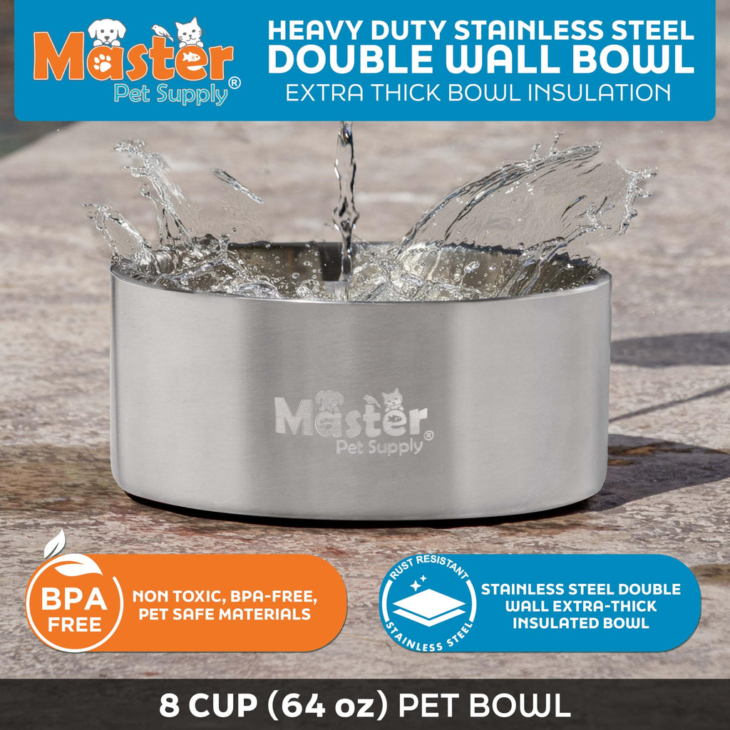 Master Pet Supply 64 oz Stainless Steel Dog Bowl – Insulated, Non-Slip, Dishwasher Safe