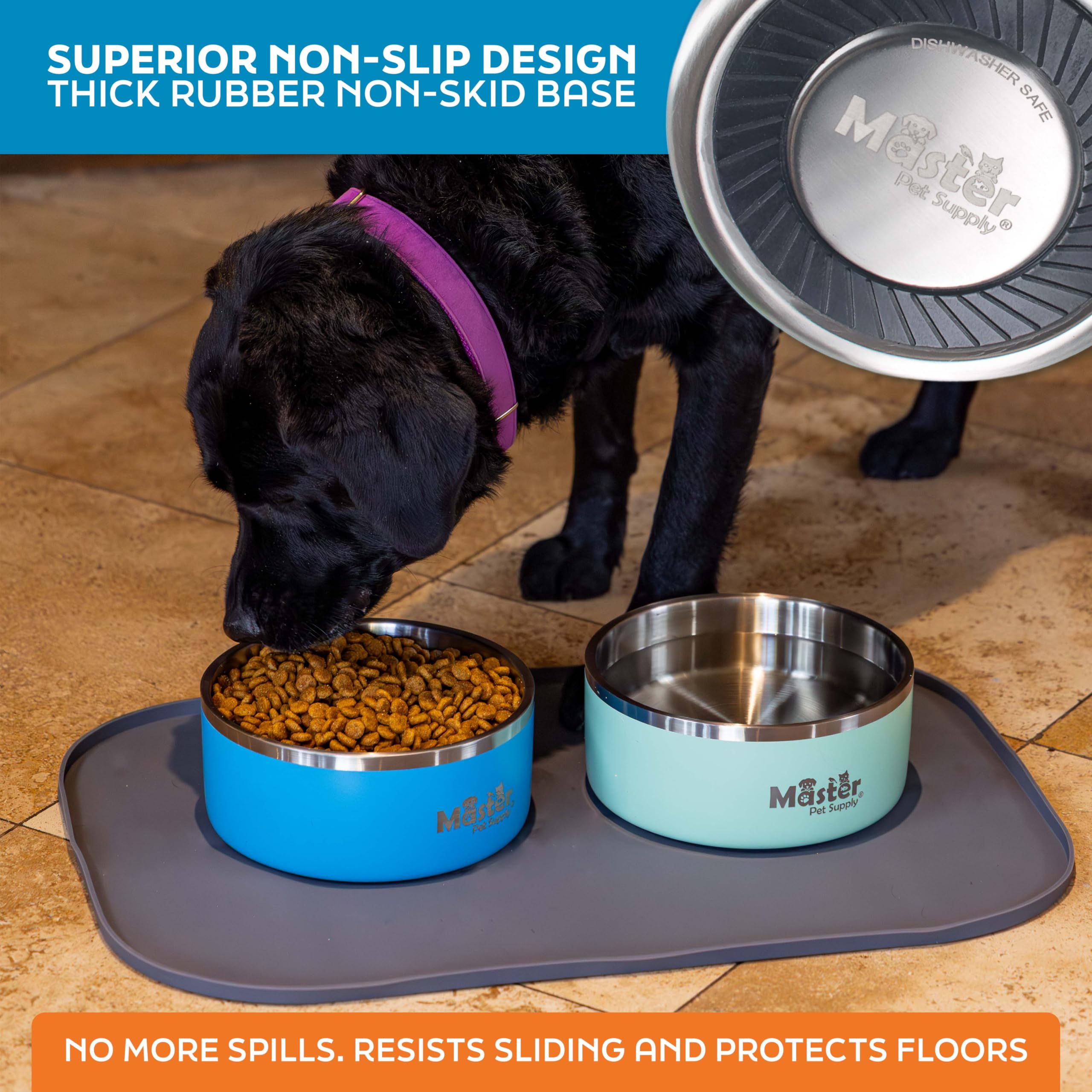 Master Pet Supply 64 oz Stainless Steel Dog Bowl – Insulated, Non-Slip, Dishwasher Safe