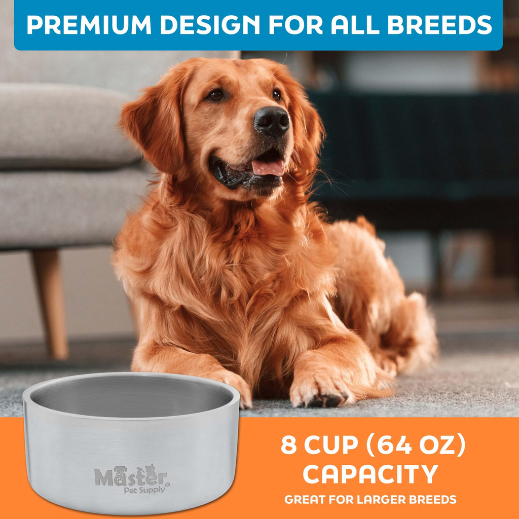 Master Pet Supply 64 oz Stainless Steel Dog Bowl – Insulated, Non-Slip, Dishwasher Safe