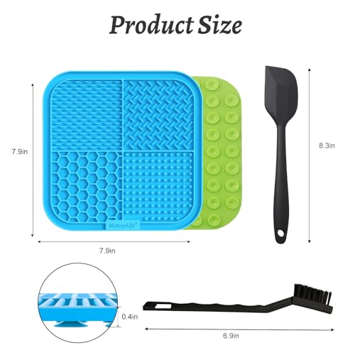 MateeyLife 2-Pack Large Silicone Lick Mat for Dogs and Cats – Anxiety Relief, Slow Feeding, Suction Cups – Blue & Green