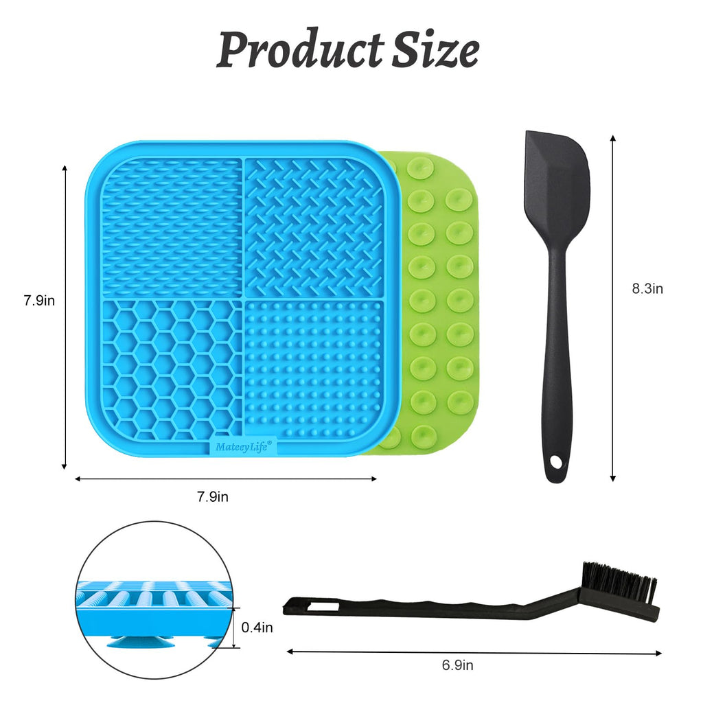 MateeyLife 2-Pack Large Silicone Lick Mat for Dogs and Cats – Anxiety Relief, Slow Feeding, Suction Cups – Blue & Green