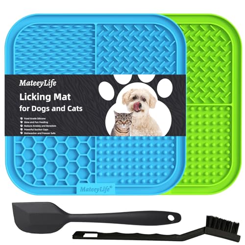MateeyLife 2-Pack Large Silicone Lick Mat for Dogs and Cats – Anxiety Relief, Slow Feeding, Suction Cups – Blue & Green