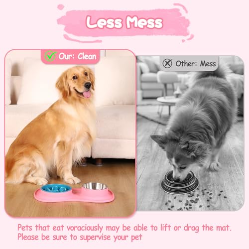 MateeyLife 3-in-1 Dog Bowl Set - Slow Feeder, Stainless Steel Bowl, Non-Spill Silicone Mat for Small to Medium Dogs and Cats