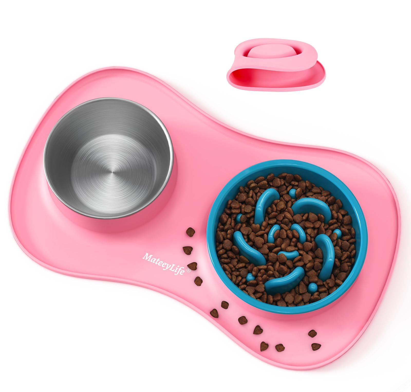 MateeyLife 3-in-1 Dog Bowl Set - Slow Feeder, Stainless Steel Bowl, Non-Spill Silicone Mat for Small to Medium Dogs and Cats