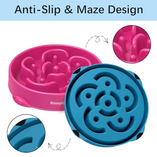 MateeyLife Large Slow Feeder Dog Bowls (2-Pack) – Anti-Choking Maze Design, Non-Slip Base, 4 Cups Capacity, Purple & Dark Blue