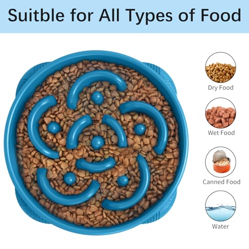 MateeyLife Large Slow Feeder Dog Bowls (2-Pack) – Anti-Choking Maze Design, Non-Slip Base, 4 Cups Capacity, Purple & Dark Blue