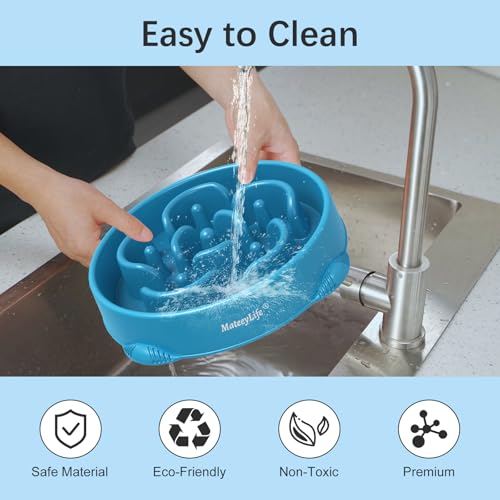 MateeyLife Large Slow Feeder Dog Bowls (2-Pack) – Anti-Choking Maze Design, Non-Slip Base, 4 Cups Capacity, Purple & Dark Blue