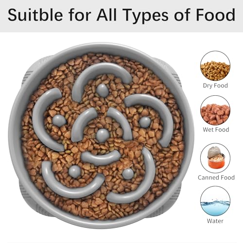 MateeyLife Large Slow Feeder Dog Bowls 2-Pack – Maze Puzzle Bowls for Large Breeds, 4 Cup Capacity, Gray & Black