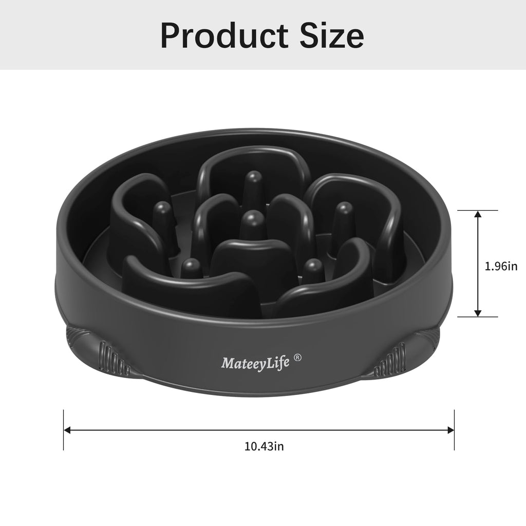 MateeyLife Large Slow Feeder Dog Bowls 2-Pack – Maze Puzzle Bowls for Large Breeds, 4 Cup Capacity, Gray & Black