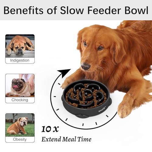 MateeyLife Large Slow Feeder Dog Bowls 2-Pack – Maze Puzzle Bowls for Large Breeds, 4 Cup Capacity, Gray & Black
