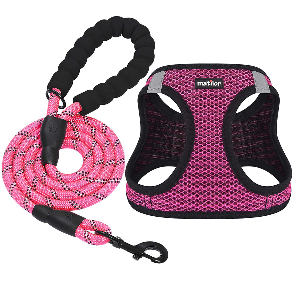Matilor Air Mesh Step-in Dog Harness for Small Dogs – Pink, X-Small with Leash