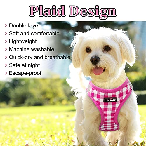 Matilor Step-in Dog Harness – Breathable Air Mesh Vest for Small Medium Dogs with Leash, Pink Checkered
