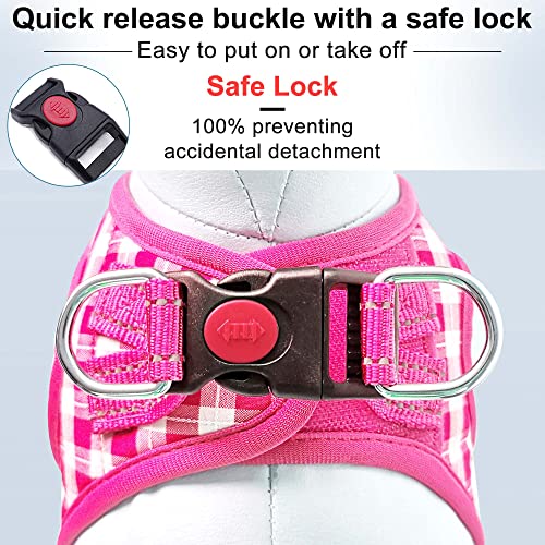 Matilor Step-in Dog Harness – Breathable Air Mesh Vest for Small Medium Dogs with Leash, Pink Checkered