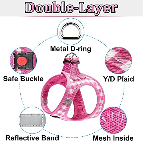 Matilor Step-in Dog Harness – Breathable Air Mesh Vest for Small Medium Dogs with Leash, Pink Checkered
