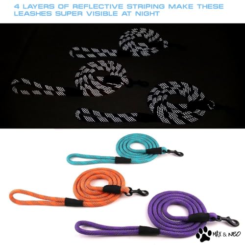 Max and Neo 6ft Reflective Rope Dog Leash (Black) - 1:1 Donation to Rescue