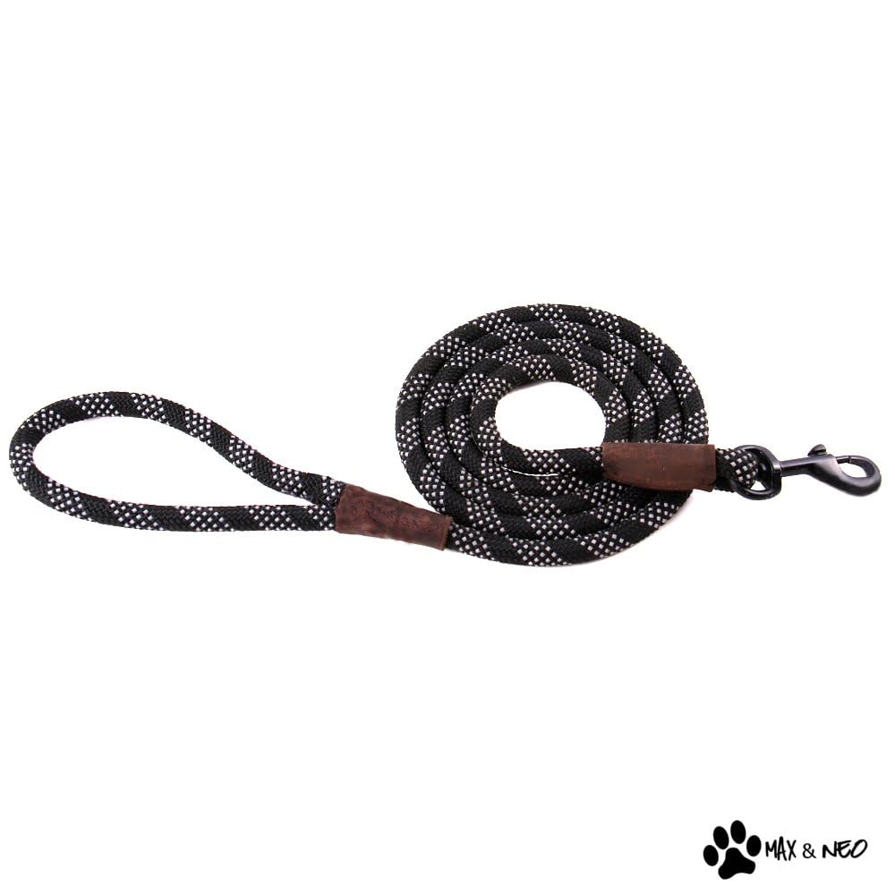 Max and Neo 6ft Reflective Rope Dog Leash (Black) - 1:1 Donation to Rescue
