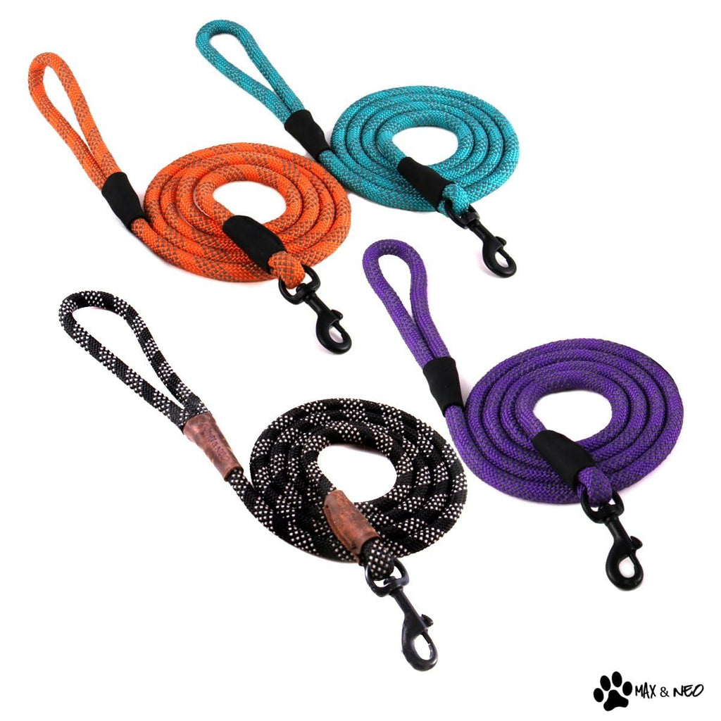 Max and Neo 6ft Reflective Rope Dog Leash (Black) - 1:1 Donation to Rescue
