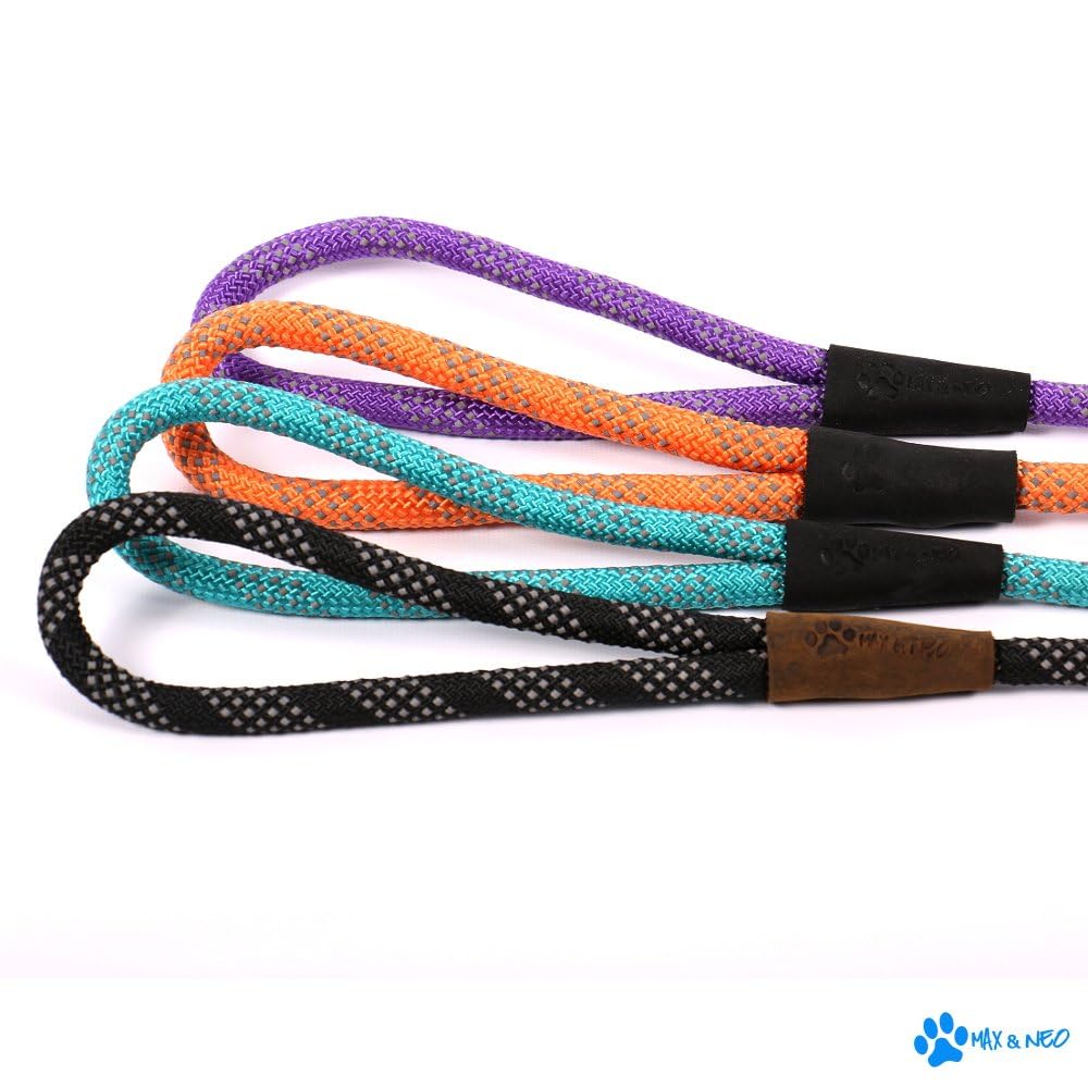 Max and Neo 6ft Reflective Rope Dog Leash (Black) - 1:1 Donation to Rescue