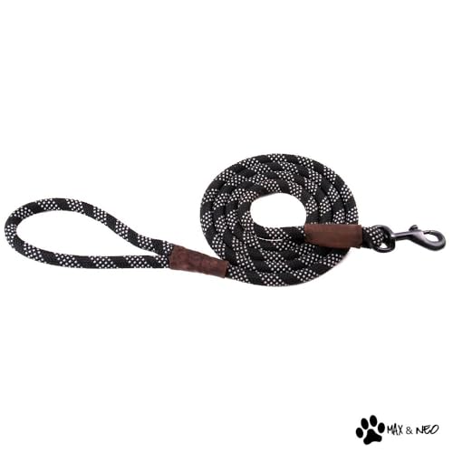 Max and Neo 6ft Reflective Rope Dog Leash (Black) - 1:1 Donation to Rescue