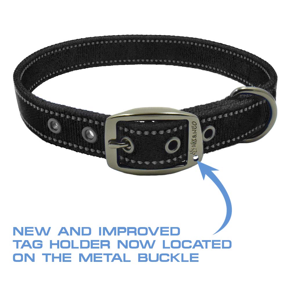 Max and Neo Reflective Metal Buckle Dog Collar (Medium, Black) - Donates a Collar to Rescue