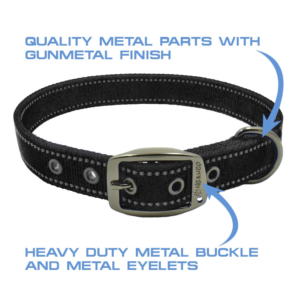 Max and Neo Reflective Metal Buckle Dog Collar (Medium, Black) - Donates a Collar to Rescue