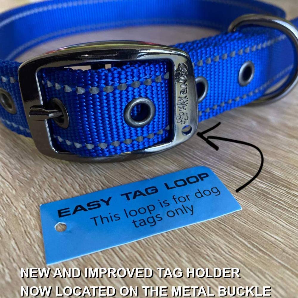 Max and Neo Reflective Metal Buckle Dog Collar (Medium, Black) - Donates a Collar to Rescue