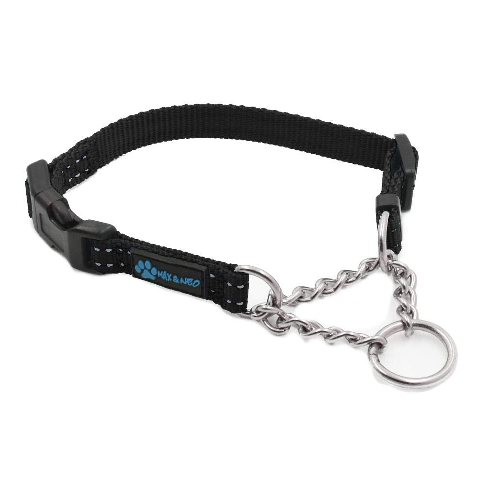 Max and Neo Stainless Steel Chain Martingale Collar - X-Small, Black - Donation to Dog Rescue